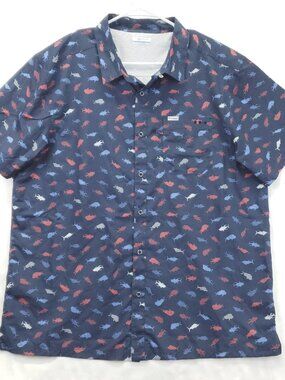 Columbia PFG Omni-Shade Shirt Mens XL Blue Performance Fishing All Over Print